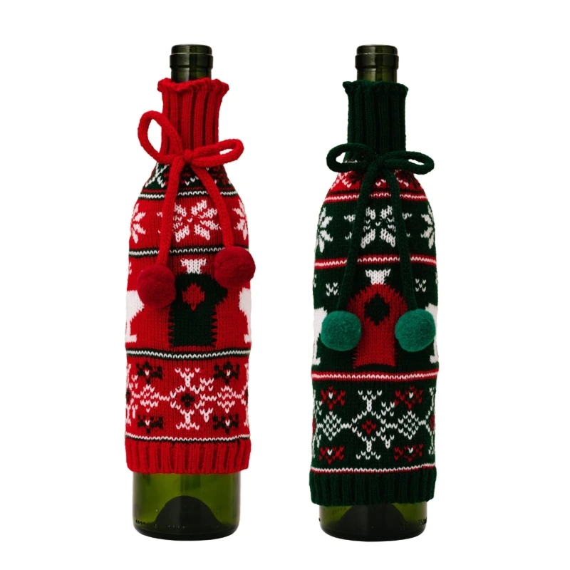 Christmas Wine Bottle Cover Flexible Sweater Tableware for Holiday Decoration Washable Drop Shipping