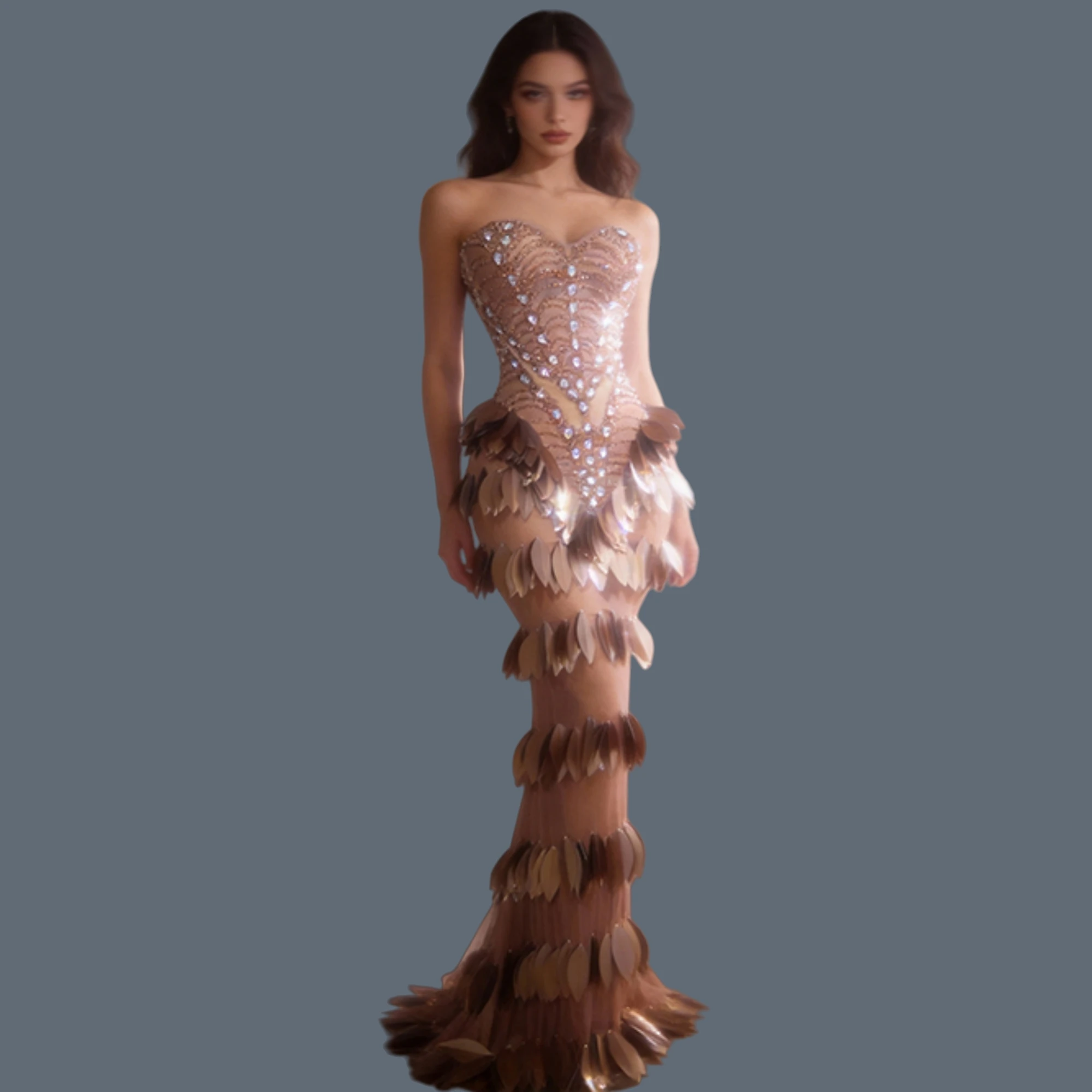 

Elegant High-end Evening Dress Sexy Strapless Mesh Maxi Long Dress Sexy Women Party Wedding Gown Red Carpet Mermaid Gown Chaye