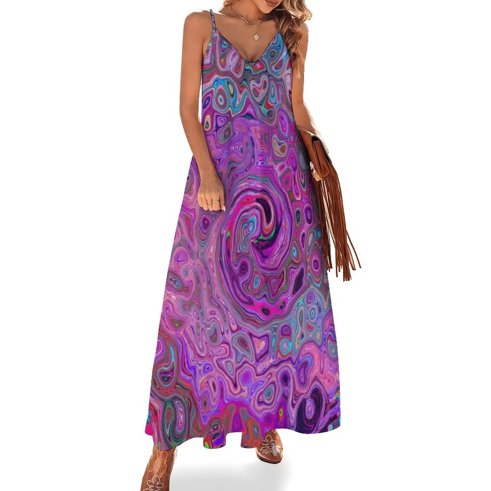 

Purple, Blue and Red Abstract Retro Swirl Sleeveless Dress Women's summer long dress Elegant gowns dresses summer woman 2025