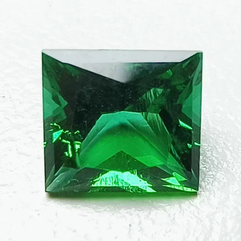 Lab Grown Zambian Emeralds Princess Cut Hydrothermal Hand Cutting with Cracks Inclusions Inside Selectable Ce