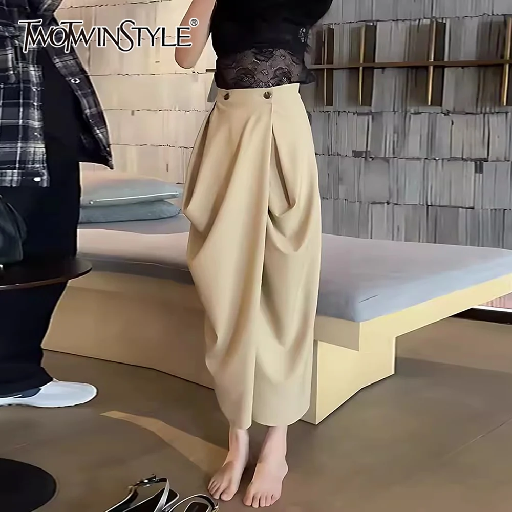 

Модная женская юбка TWOTWINSTYLE с асимметричными складками и вставками, с высокой талией, пуговицами и пэчворком, длинная, элегантная