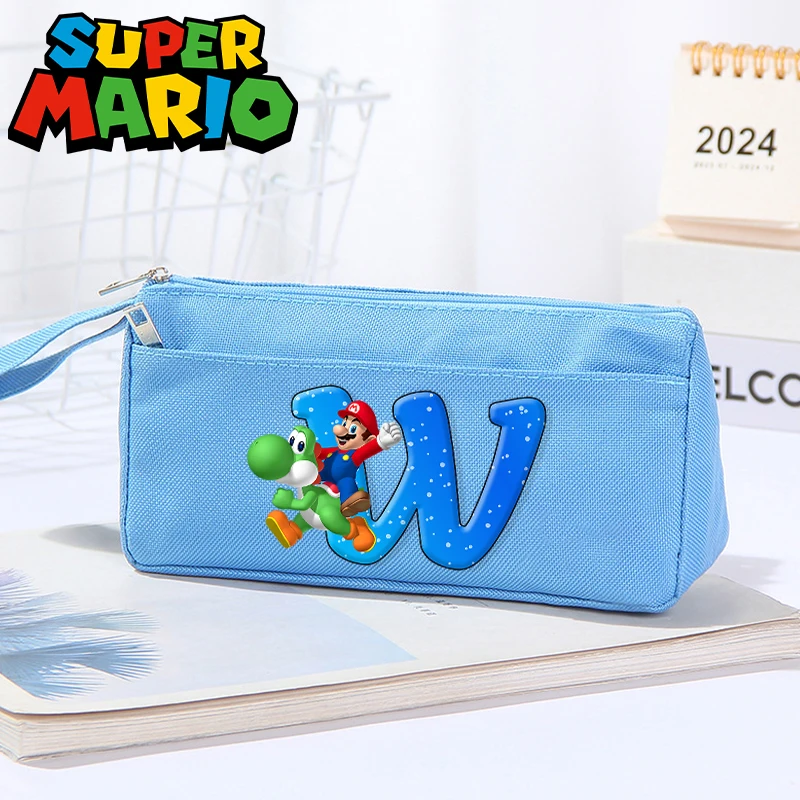 Piórnik Super Mario Bro dla Chłopców Dziewcząt Kreskówka Litera A-Z Drukowany Piórnik Uczniowski Organizer na Artykuły Papiernicze Szkolne