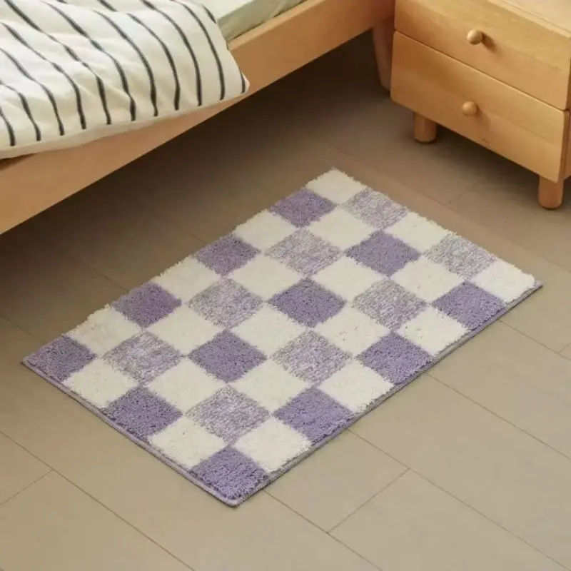 VIKAMA Jet White Checkerboard Bath Rug Timeless Sleek Water Wicking Powder Room Accent Warm Snug Silky Robust Tasteful Soft Cozy