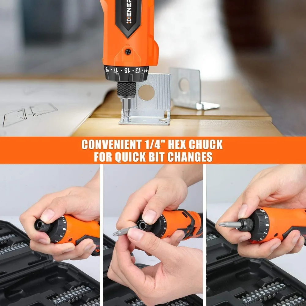 

NEW - Cordless Screwdriver, 8V Max 10Nm Electric Screwdriver Rechargeable Set with 82 Accessory Kit and Charger in