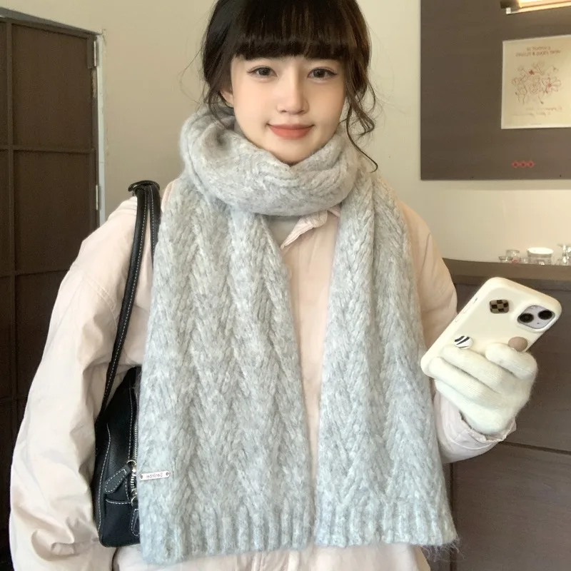 Alpaca Wool Knitted Scarf Women 2026 New Style Winter Korean Style Versatile Thickened Warm Nice Foulard Bufanda Lana Gruesa