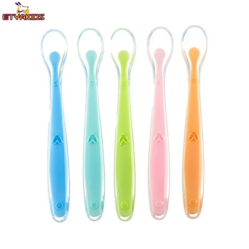 Baby Soft Safety Spoon Bowl Container Silicone Spoons Tableware for Child Infant Solid Feeding Flatware Toddler Care Feeder