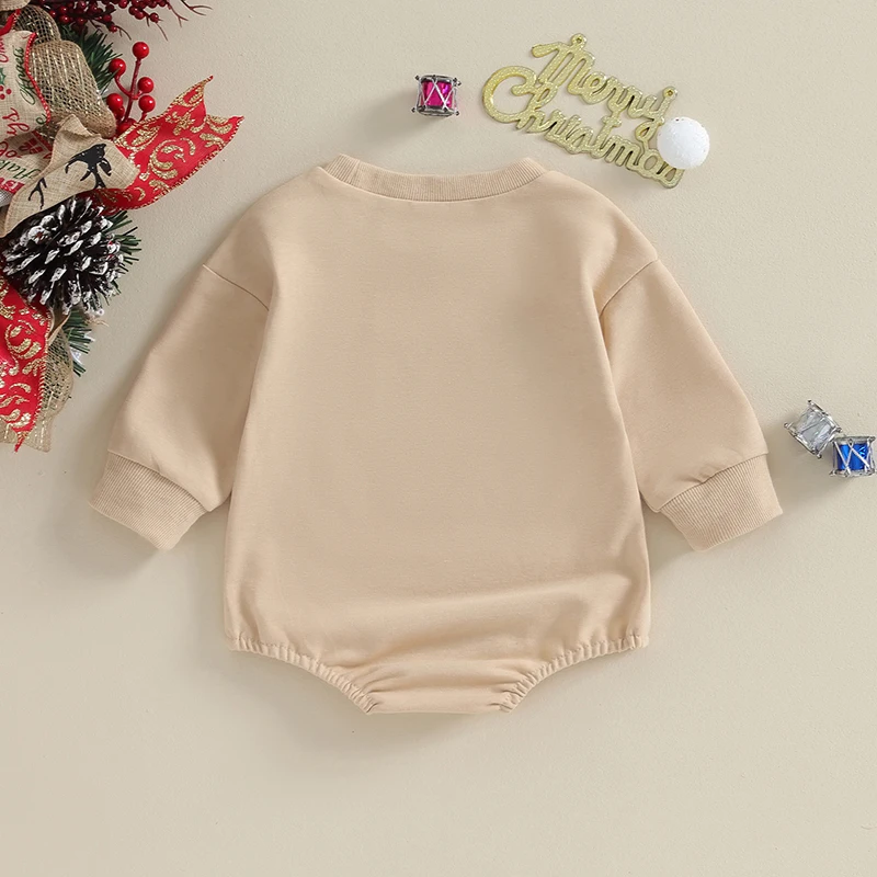 Casual Baby Long Sleeve Sweatshirt Rompers Infant Christmas Fuzzy Letter Round Neck Bodysuit Newborn Xmas Jumpsuits Clothes