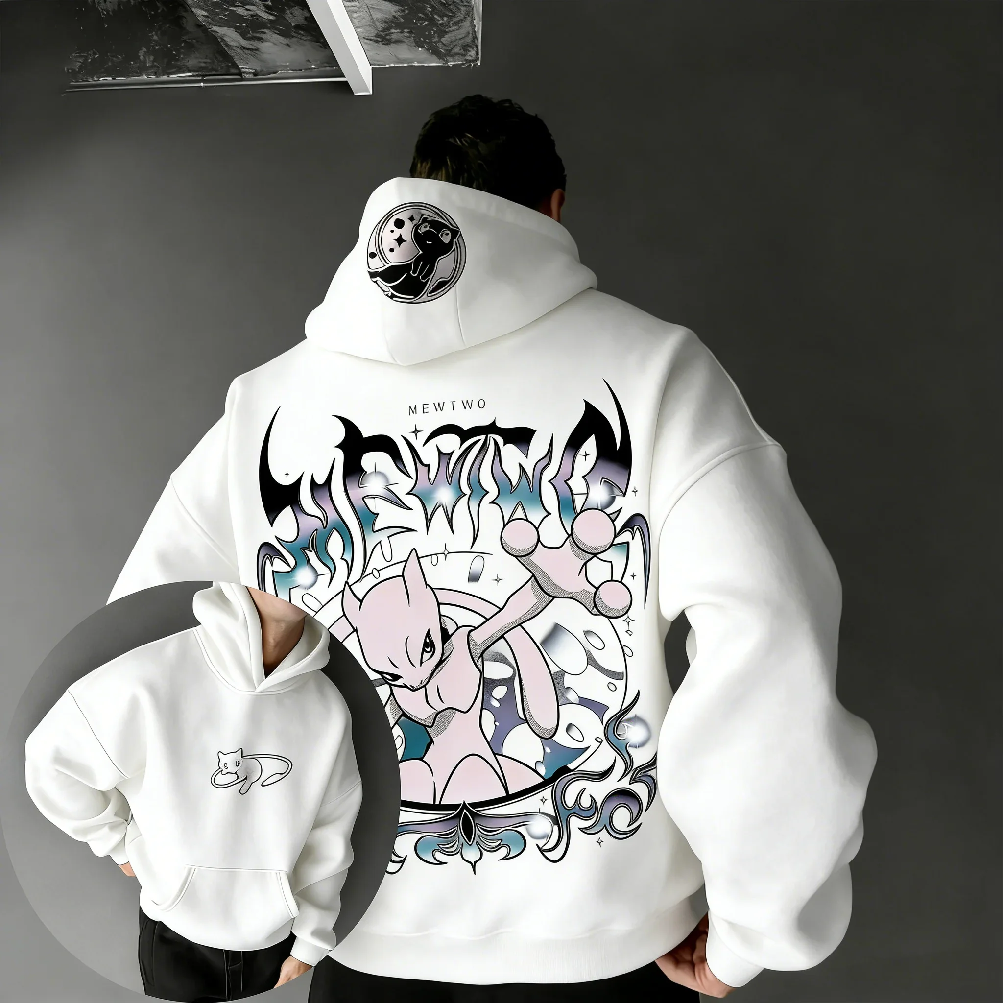 2026 Pokémon Game Creative Mewtwo Printed Cotton Hoodie Unisex Spring/Summer Street Hip Hop Loose Casual Y2K Parent Child Top