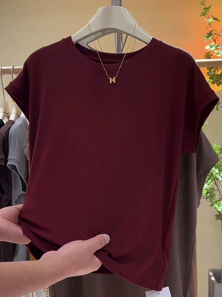 Summer 2025 Women's Slim Fit round Ne T-irt ort Sve Base Layer Top Design Sensation Meat Conceal Small Fly Sve