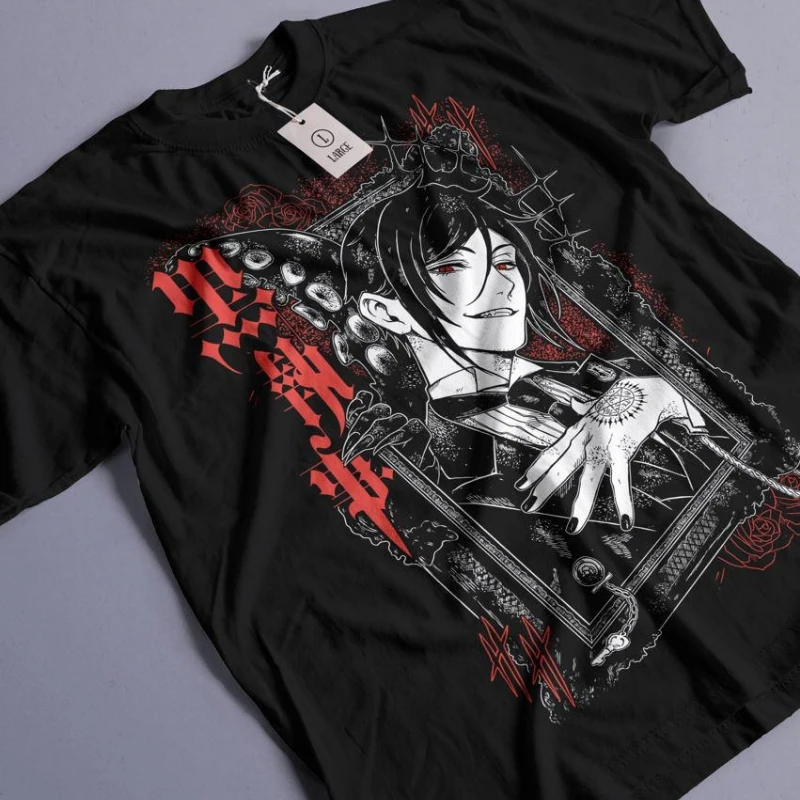 Camiseta unisex Black Butler, camiseta de Ciel Phantomhive Sebastian, Kuroshitsuji, Toboso Yana, Sebastian, camisetas vintage de anime japonés