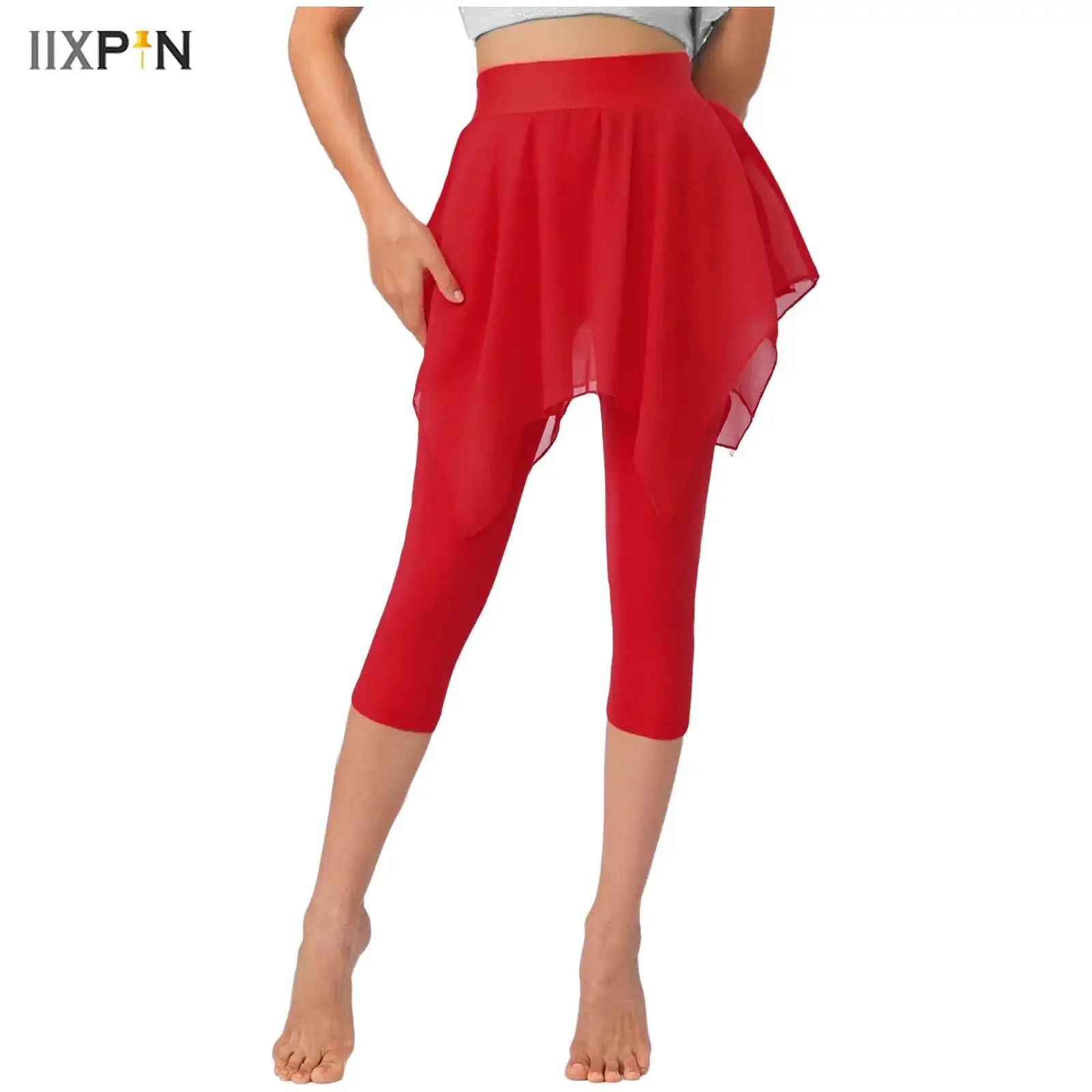 

Womens Lyrical Ballet Dance Pants High Waist Leggings One-piece Irregular Skirt Capris Pants for Yoga Fitness Dance Training