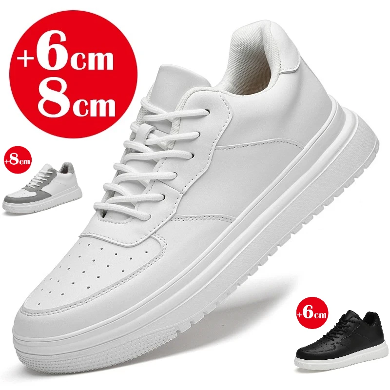 

2026 New Height Increasing Shoes for Men 8cm Invisible Elevator Sneakers White Leathe Sport Zapatillas De Hombre Big Size 46
