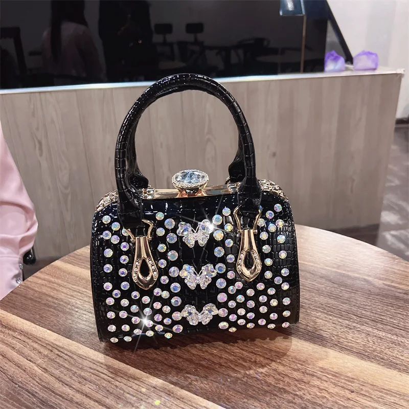 Feminino 2025 novo multi-camada grande capacidade temperamento selvagem commuter diamante-incorporado saco quadrado portátil