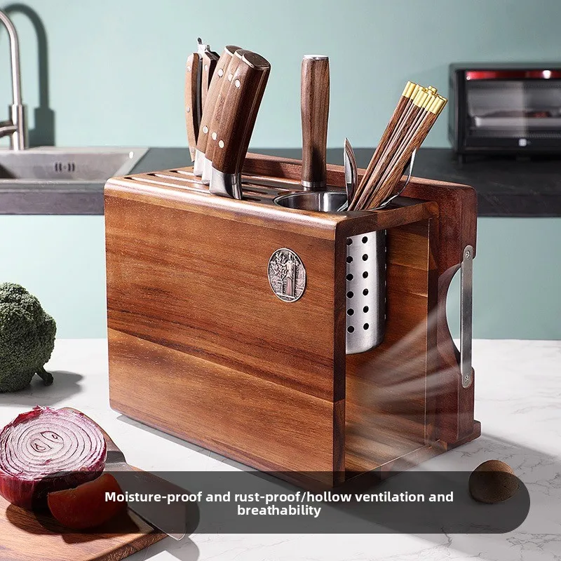 Solid Wood Kitchen Knife Holder Multi-Functional Chopstick & Cutting Board Organizer Display Stand for Cutlery view 4