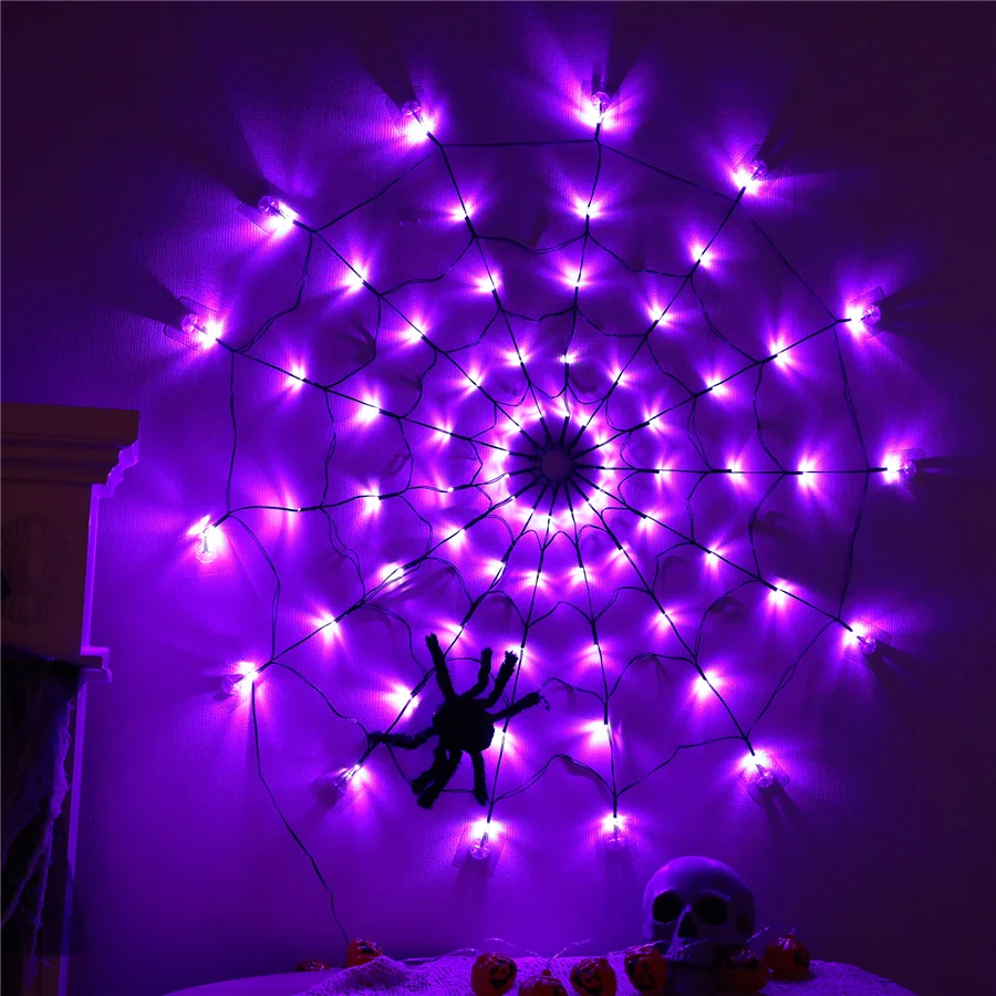 2023 New Halloween LED Spider Webs Light 8 Modes Remote String Lights for All Saints' Day Halloween Party Indoor Outdoor Decor