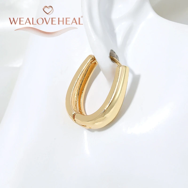 18K vergoldete Messing-Ohrringe in geometrischer Tropfenform für Damen, U-förmige Creolen, Modeschmuck, minimalistisch für den Alltag. – Detail 20