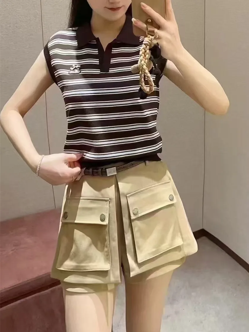 

Высококачественный вязаный свитшот в полоску Ne ort Sve Slim Fit Summer College Sle Design Белый Коричневый топ в полоску