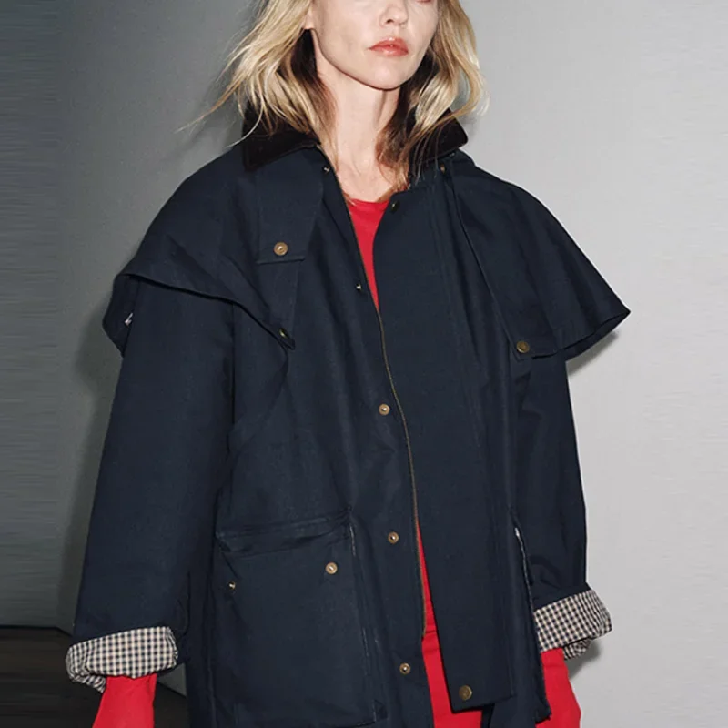 veste-courte-decontractee-pour-femmes-bleu-marine-design-a-la-mode-style-sens-chapeau-detachable-manteau-nouvelle-dame-streetwear-d'automne-2025