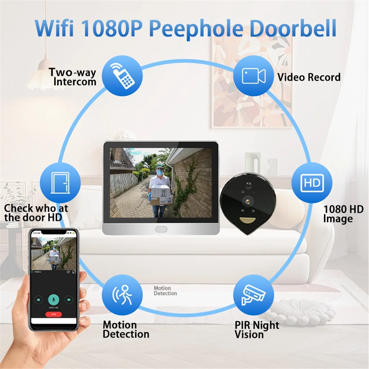 

AA98 Tuya Wifi Smart Doorbell Monitoring Camera Electronic Observer,Night Vision Digital Door Monitoring