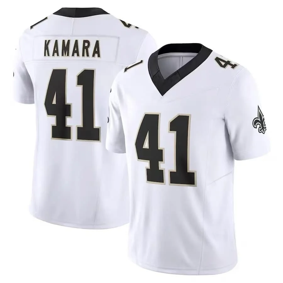 Männer New Orleans # 41 Kamara Black Heim-Fußballtrikot mit Namen und Nummer, V-Ausschnitt, kurze Ärmel, für Fans, tägliche Sportbekleidung, passend für die ganze Familie – Detail 4