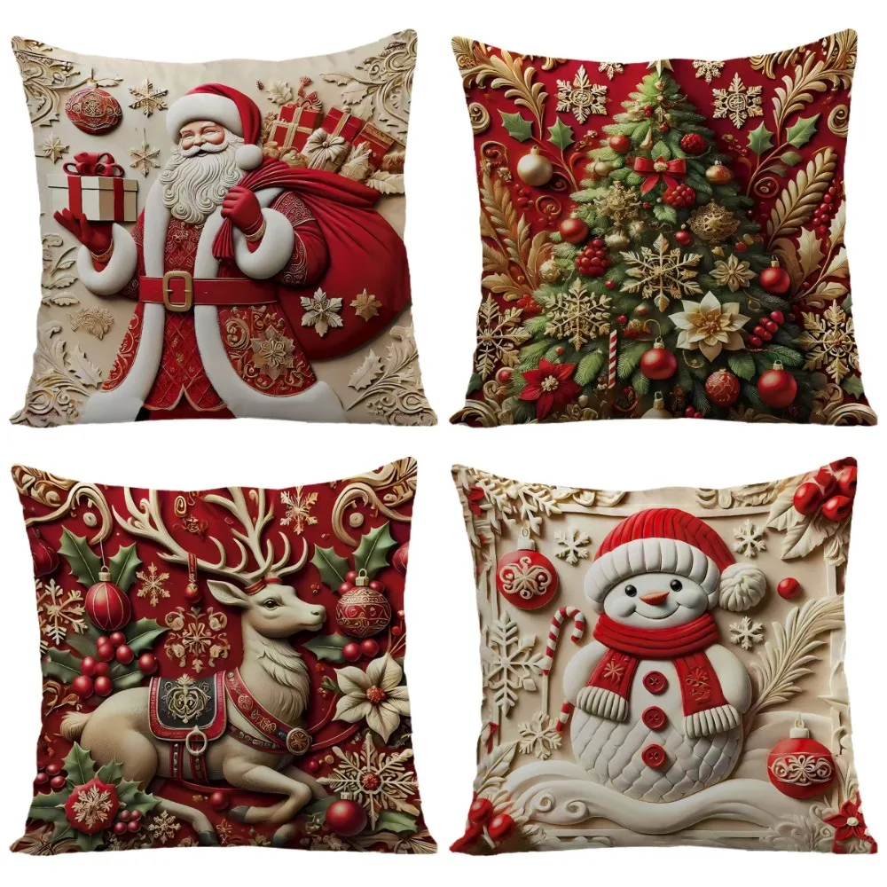 Short Christmas Day Pillowcase Reindeer Santa Claus Decorative Cushion Cover Xmas Tree Snowman Throw Pillow Cover