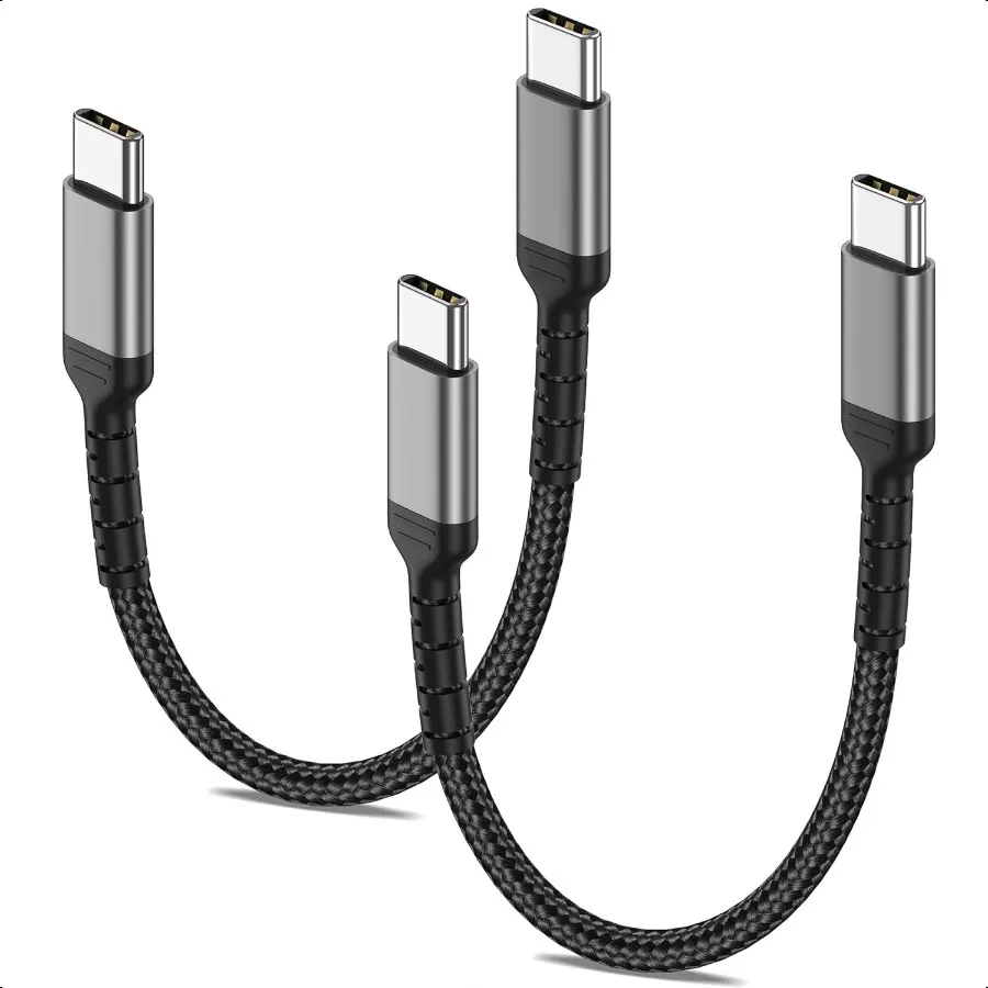 سلك شاحن USB C مقاس 6 بوصات مكون من قطعتين كابل USB C إلى C قصير مضفر للشحن السريع كابل USBC متوافق مع iPhone 15 Samsung Gala