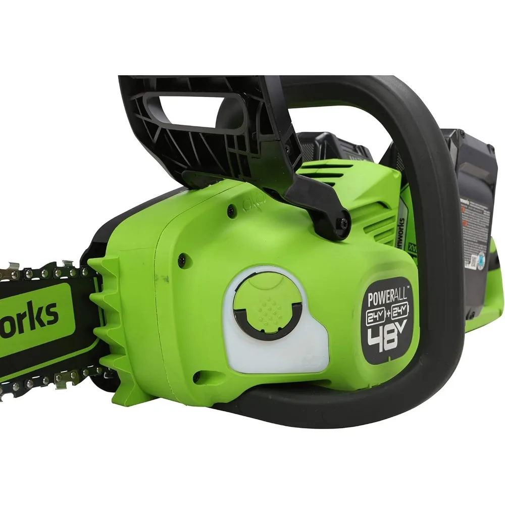Бесщеточная аккумуляторная бензопила Greenworks, 48 В, двойная, 24 В — идеально подходит для резки деревьев, обрезки ветвей, обрезки и предварительной обработки дров
