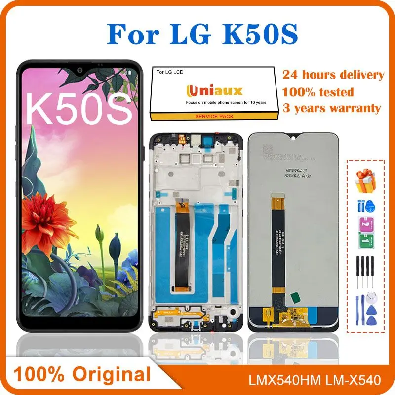 

100% Tested Display Original For 6.5"LG K50S LCD LM-X540 LMX540HM Display Touch Screen Digitizer Assembly with Frame For LG K50S