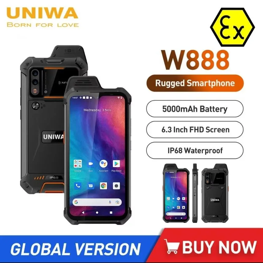 UNIWA W888 ATEX Explosion IP68 4G Rugged Smartphone Andriod 11 Octa Core 4GB+64GB 6.3Inch HD/FHD Screen Mobile Phone 5000mAh NFC