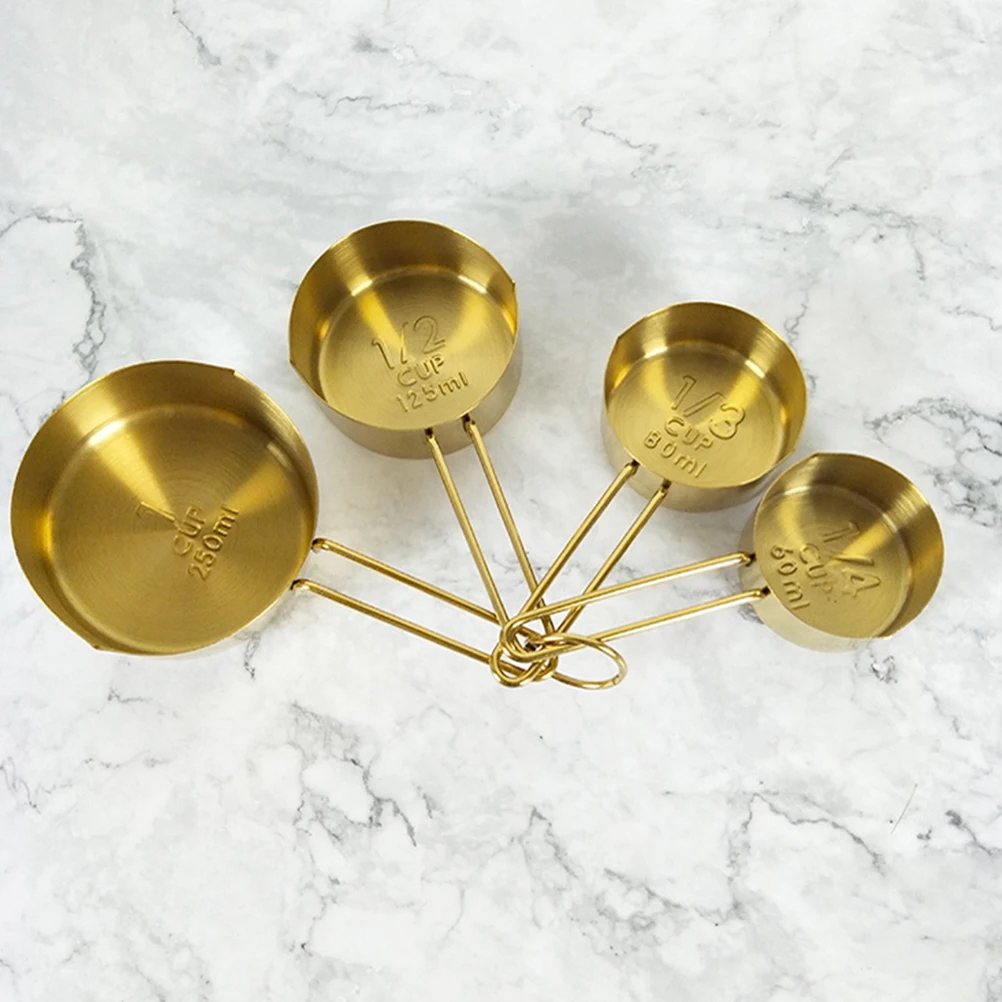 

4pcs Measuring Cups Spoon Set Stainless Steel Golden Long Handle AntiRust Kitchen Cafe Storage Easy MeasuringSpoons