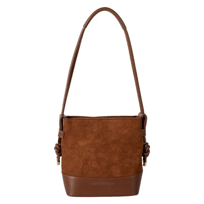 

X5XA Stylish Bucket Bag Spacious PU And Suedes Shoulder Purse Fashion Evening Bag Casual Underarm Handbag For Daily Commute