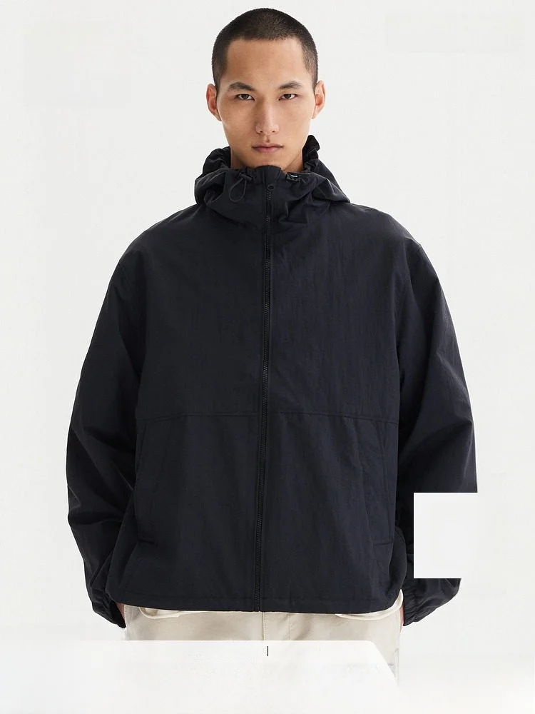 

Мужская легкая ветрозащитная нейлоновая куртка с капюшоном H&M, новинка весенней коллекции, повседневная, стандартной длины, из волокна Boning Fiber