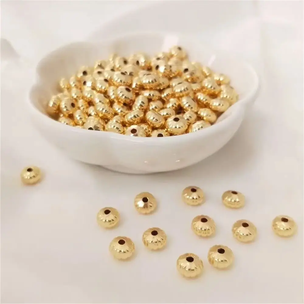 

14K Gold Plated Flat pumpkin beads handmade beads DIY melon grain loose beads bracelet, beads and accessories materials