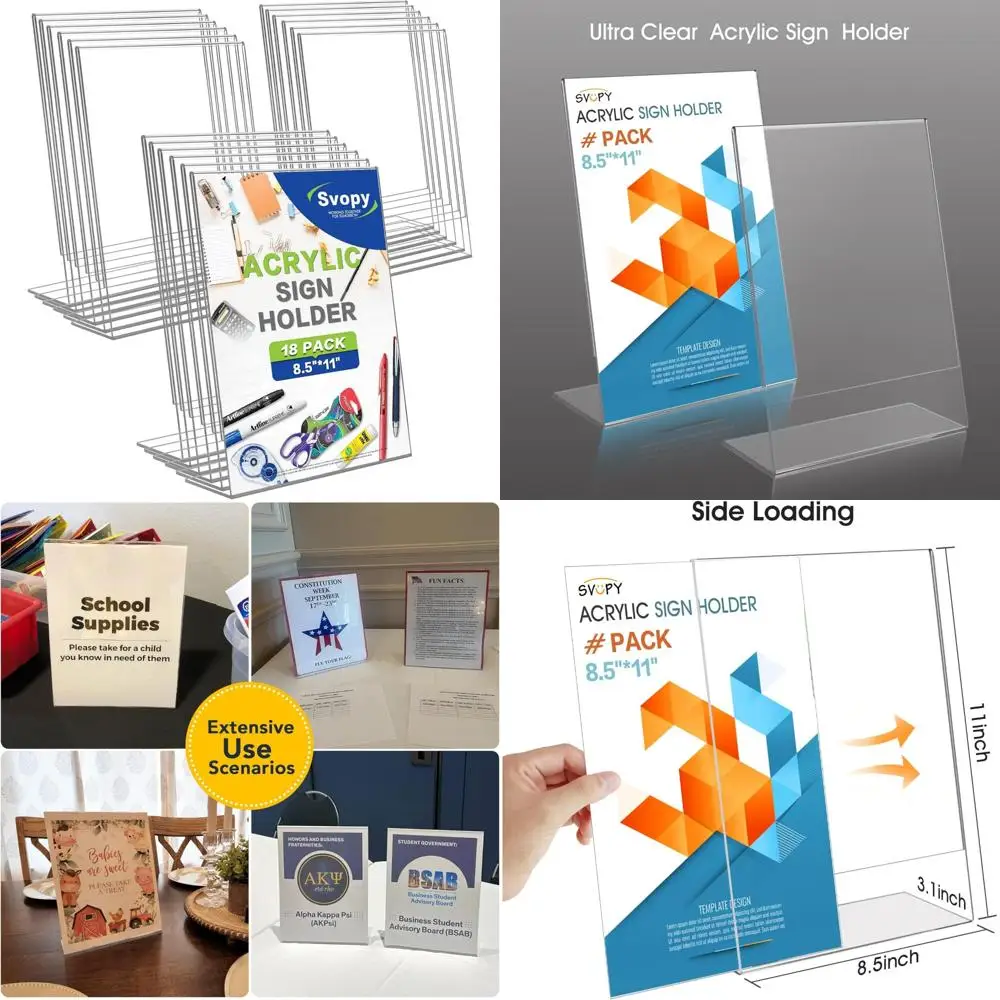 

Clear Acrylic 8.5x11 Inch Sign Holder - Ideal for Displaying Posters, Pictures, Flyers on Tables