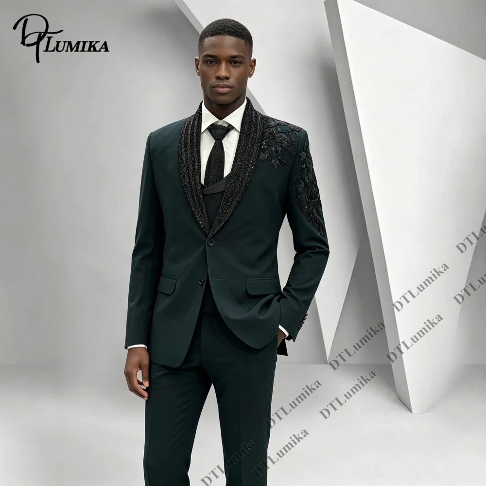 Three Piece Formal Suit Men Beaded Embroidery Slim Fitting Wedding Groom Suit Prom Gala Events Luxurious Cocktail Parties Suits
