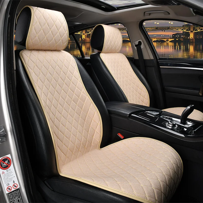 

New Flax Car Seat Cover Front or Rear Protector Comfortable Breathable Anti-Slip Auto Seat Cushion with Backrest Hat Pad for KIA