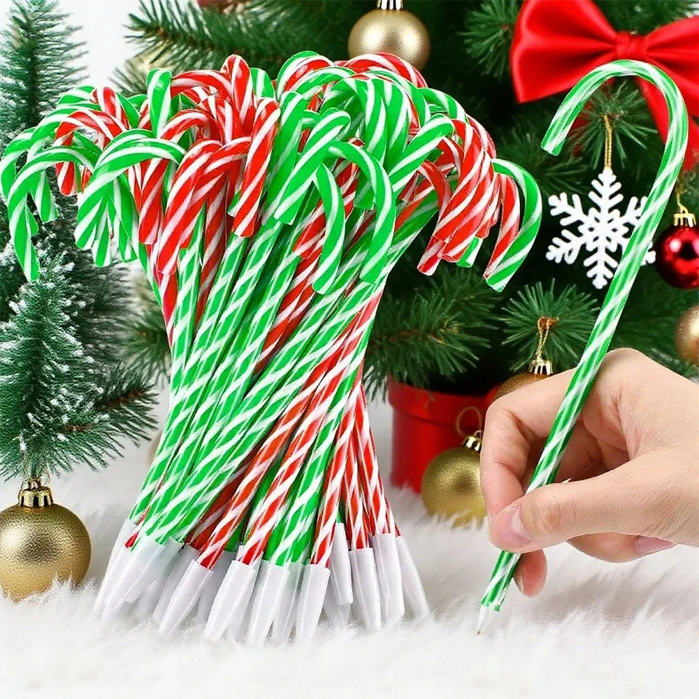 

12pcs Plastic Christmas Candy Cane Shaped Ballpoint Pens Holiday Gift Writing Tools Office Supplies Set