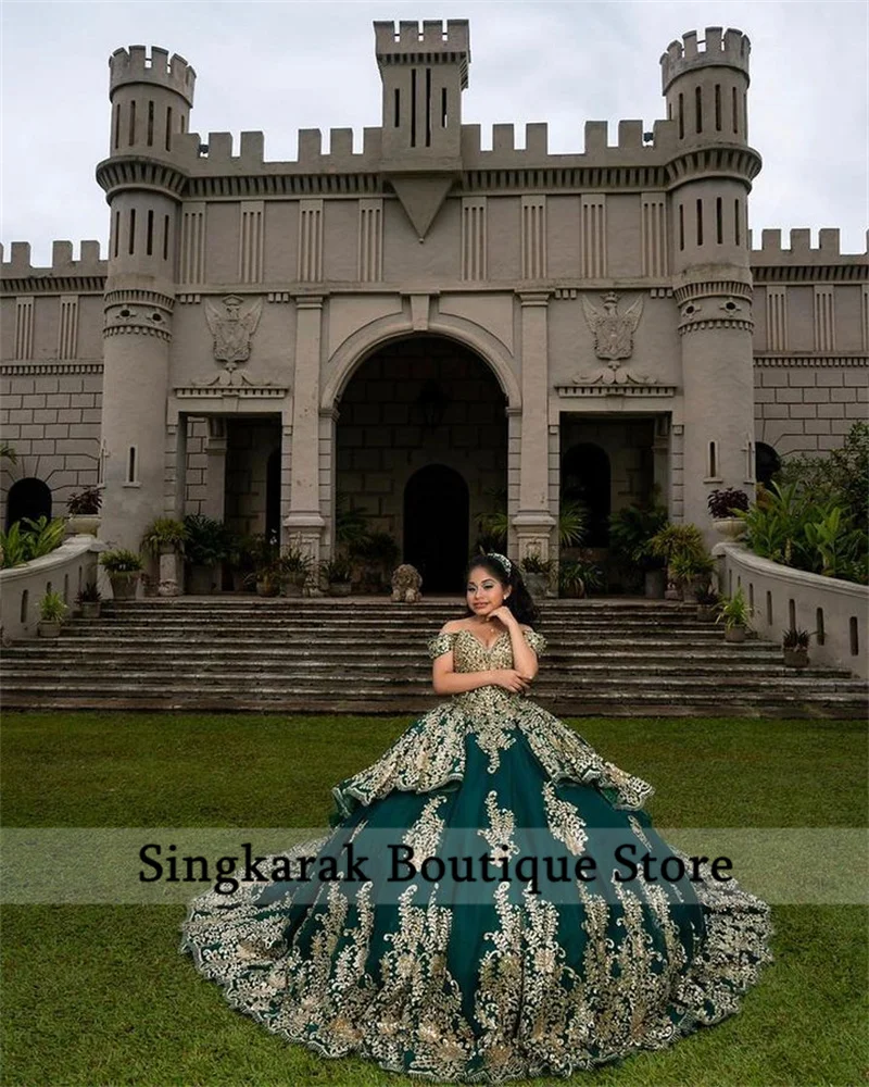 Exquisite Hunter Green Ball Gown Quinceanera Dresses 2024 Pearls Sequins Appliques Vestidos De 15 Anos Wedding Gowns Customized