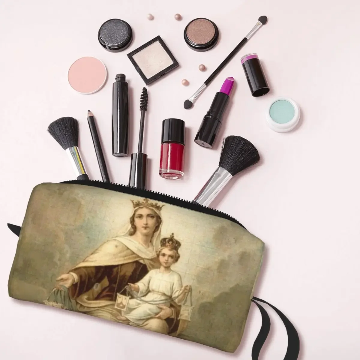 Reizen Onze Dame Van Mount Carmel Toilettas Katholieke Maagdelijke Mary Cosmetische Make-Up Organizer Vrouwen Schoonheid Opslag Dopp Kit Case