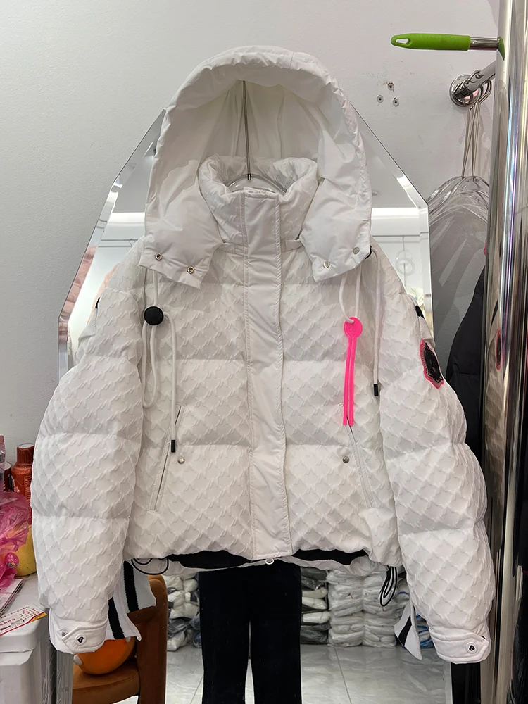 Mulheres inverno para baixo jaquetas curto designer de moda casaco feminino cor contraste à prova dwaterproof água quente parka 2024 novo