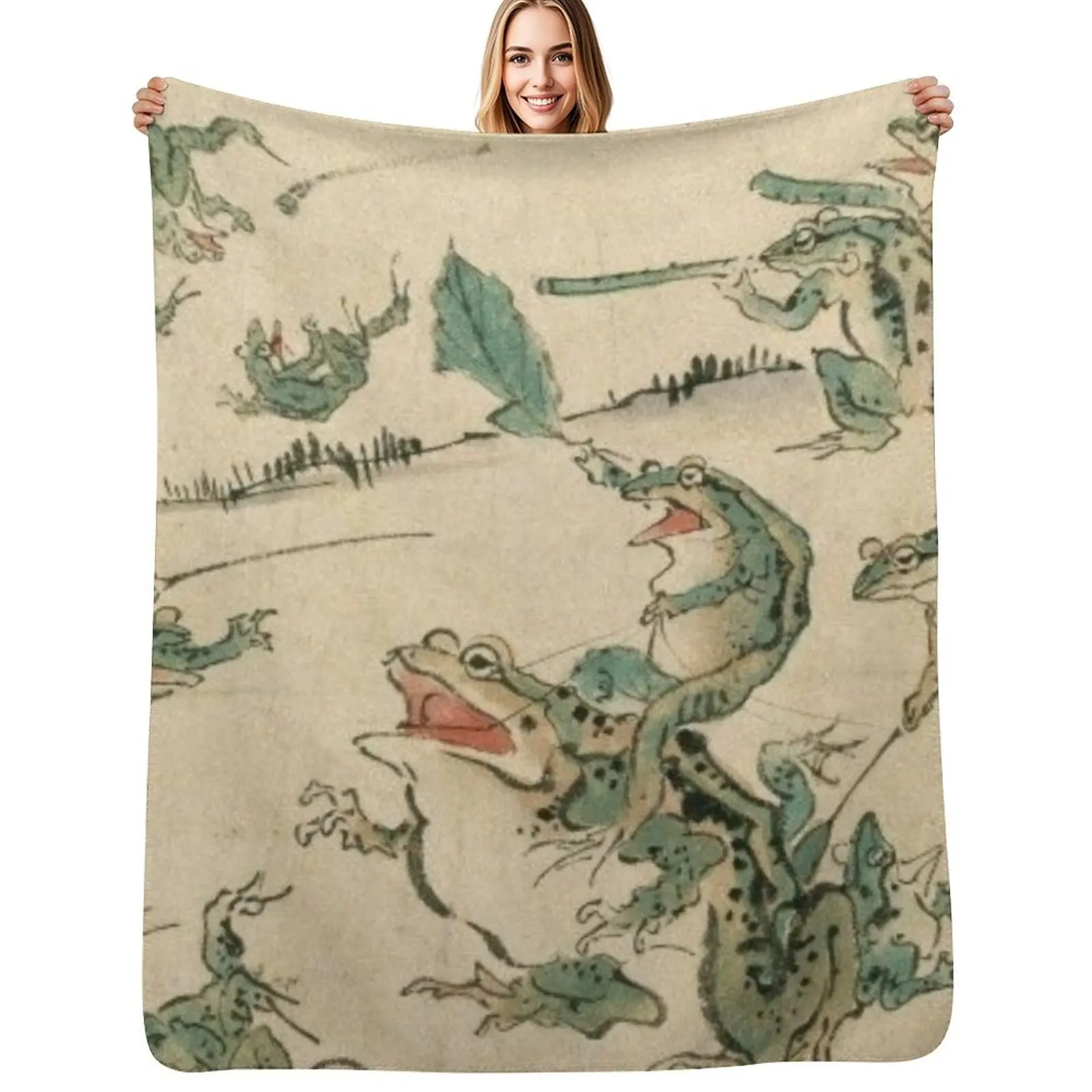 Frog Battle - Kawanabe Kyosai Throw Blanket Multi Use Warm Blanket for Living Room Bedroom
