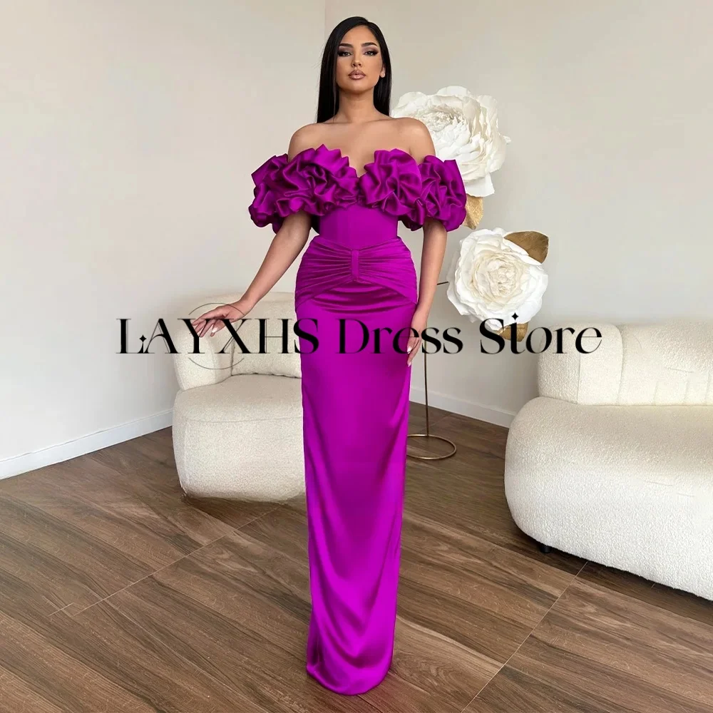 LAYXHS Foraml Uit de schouder Avondjurken Zeemeermin Ruffle Lace Up Party Prom Jassen Aangepaste robes de soirée