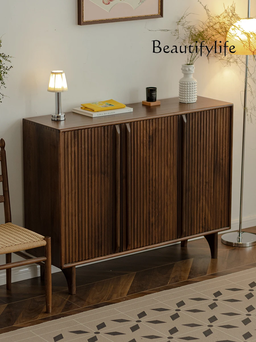 Home Retro Large Capacity Doorway Storage Cabinet Black Walnut Solid Wood Nordic Entrance Cabinet