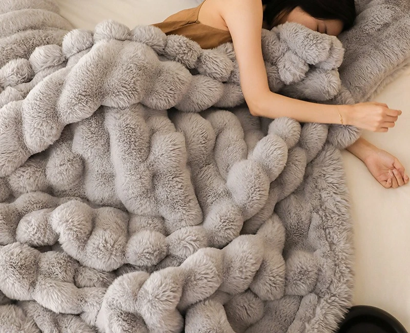 بطانية زغب الثعلب الفاخرة للخريف والشتاء فرو قص سميك