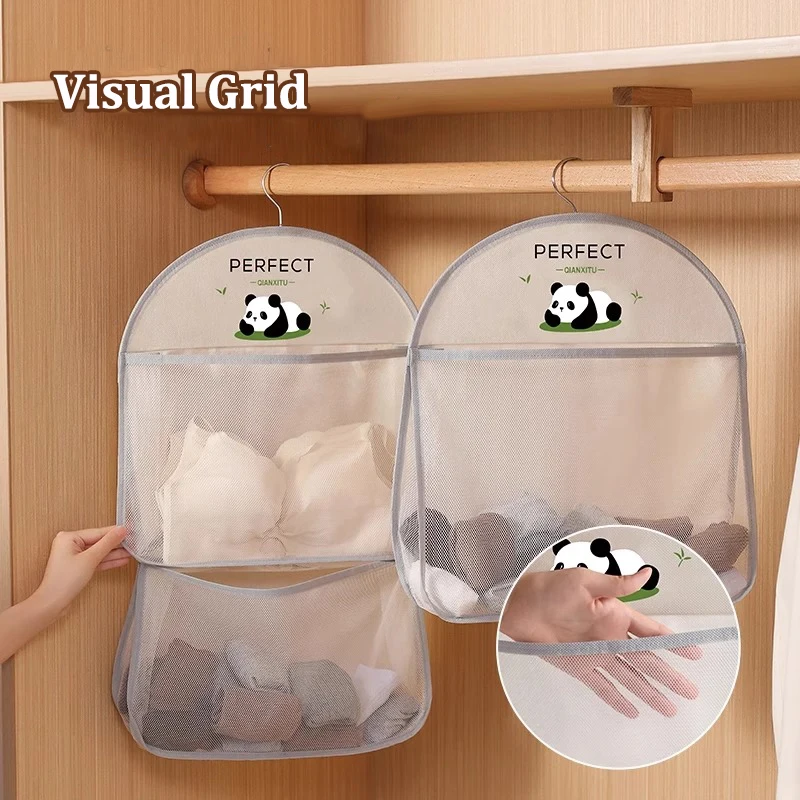 

Сетчатые подвесные сумки для хранения для гардероба, органайзер, дышащая видимая многослойная сумка для носков, нижнего белья, игрушек, кукол, шкафа с крючками