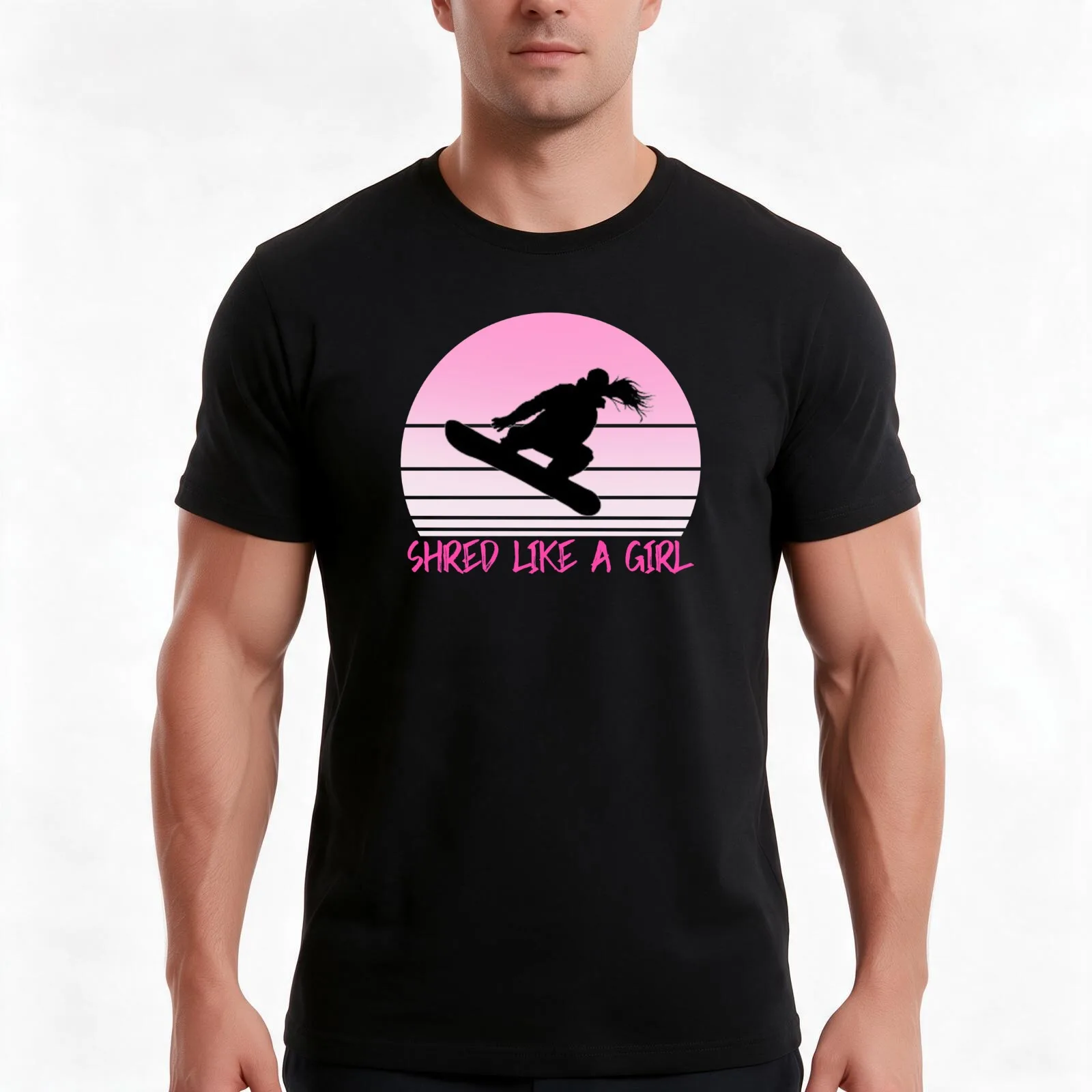 Shred Like A Girl Snowboarder Vintage T-Shirt, Summer Casual Cotton Tee, Oversized Streetwear Tops, Vintage Graphic Print