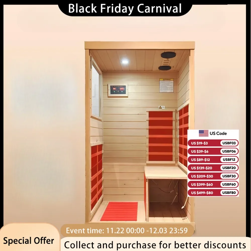 Infrared Sauna Infrared Sauna Room Equipped with Low Electromagnetic Field Heater, Bluetooth Speaker, LED Reading Light Hot Tub