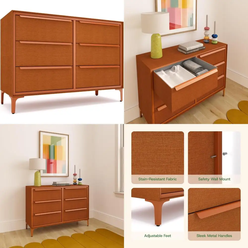 

Naima Premium Fabric Dresser: Robust Metal Frame and 6 Large Sag-Resistant Drawers with Stylish Metal Handles - High-Quality and