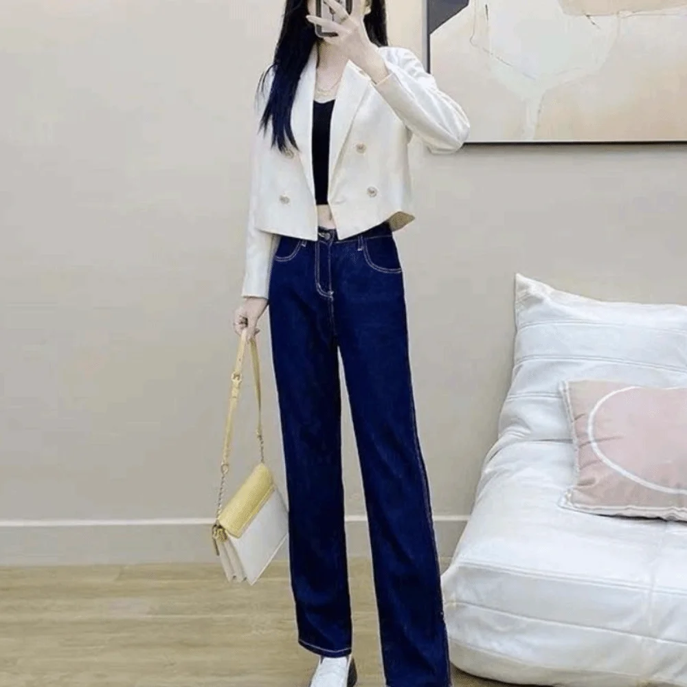 

Casual Korean Suit Jacket Long Sleeve Buttoned Blazer Suit Coat Women Loose Suit Outfit Short Office Blazer Streetwear