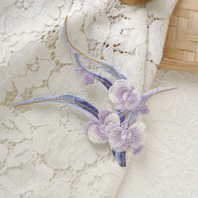 Butterfly Orchid Embroidered Cloth Sticking with Chinese Ancient Style DIY Cloth Sticking Hanfu Bags Stains Repairing Ironing